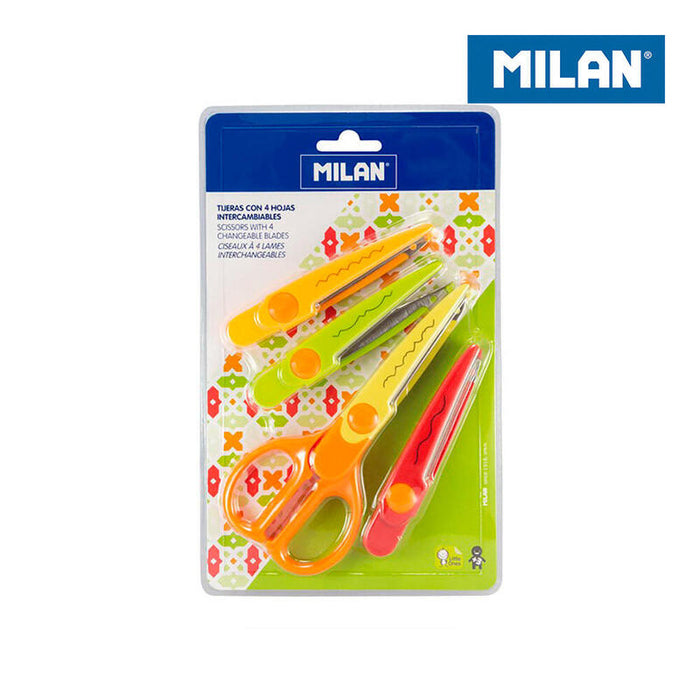 Blister Tijeras Zig-Zag 4 Hojas Intercambiables 16cm Milan