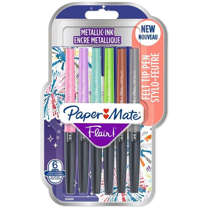 Bolígrafo Fibra Paper Mate Flair 6er Metallic M 0,7 Mm Blister