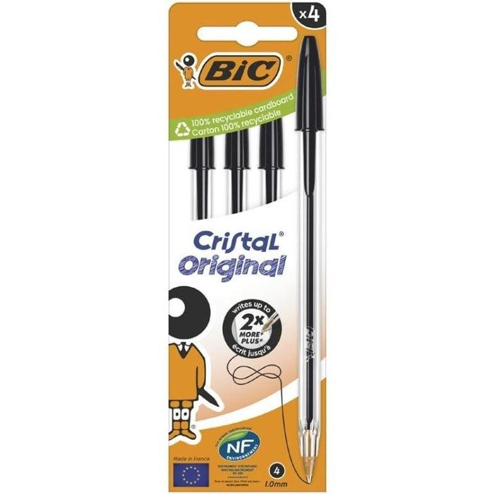 Bolígrafos De Tinta De Aceite Bic Cristal Original 516335 4 Unidades Negros