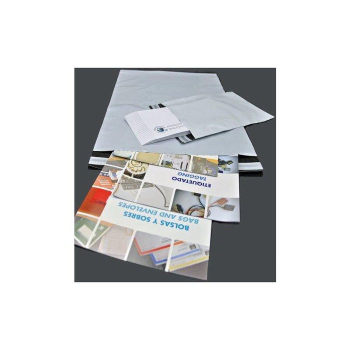 Bolsas Mensajería Estándar Plástico Opaco 250x350+40 Solapa Blanco / Interior Negro -Pack De 100ud-