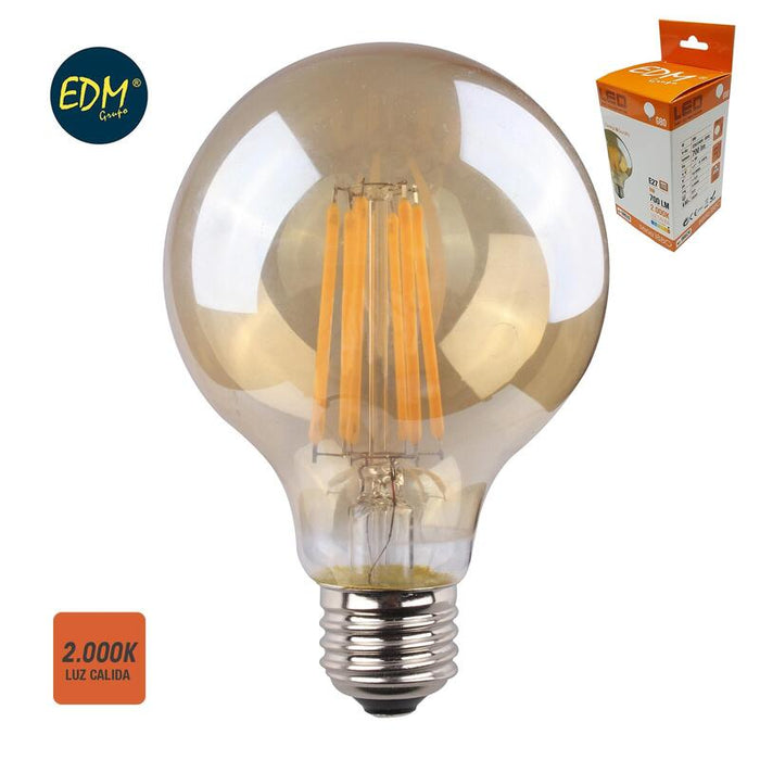 Bombilla De Globo Con Filamento De Led. Cristal Vintage E27 8w 720lm 2000k Luz Calida Ø8x12cm Edm