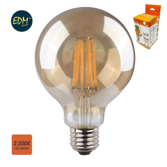 Bombilla De Globo Con Filamento De Led. Cristal Vintage E27 8w 720lm 2000k Luz Calida Ø9,5x14cm Edm