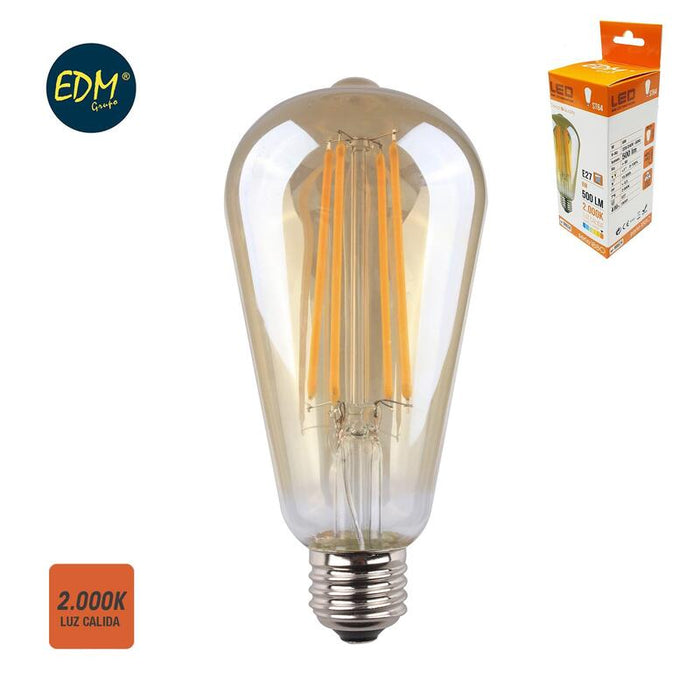 Bombilla Ovoide Con Filamento De Led. Cristal Vintage E27 6w 500lm 2000k Luz Calida Ø6,4x14,2cm Edm