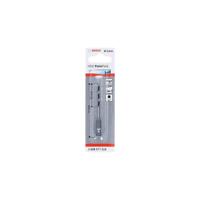 Bosch Professional Broca Helicoidal Hss Pointteq Hexagonal, Ø 3 Mm, Longitud Útil 33 Mm 2608577519