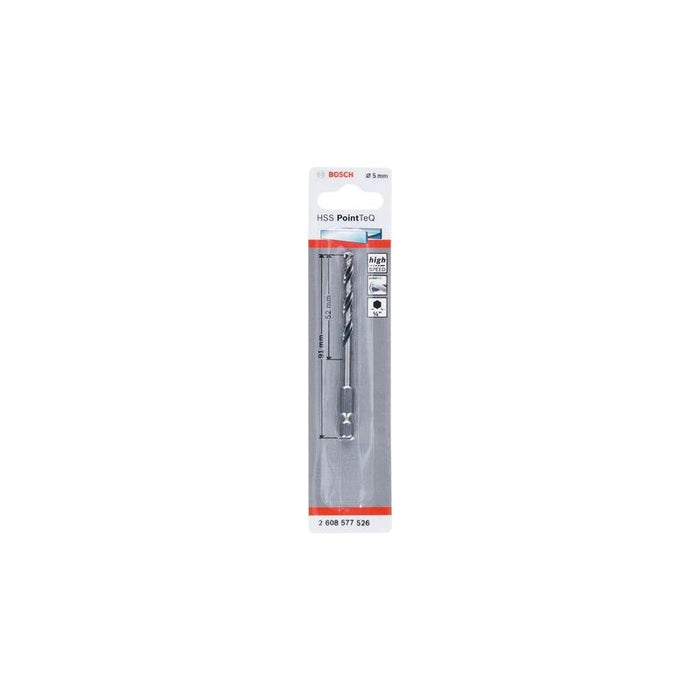 Bosch Professional Broca Helicoidal Hss Pointteq Hexagonal, Ø 5 Mm, Longitud Útil 52 Mm 2608577526