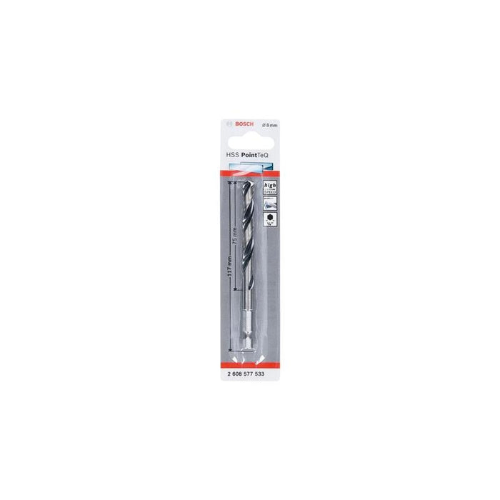Bosch Professional Broca Helicoidal Hss Pointteq Hexagonal, Ø 8 Mm, Longitud Útil 75 Mm 2608577533