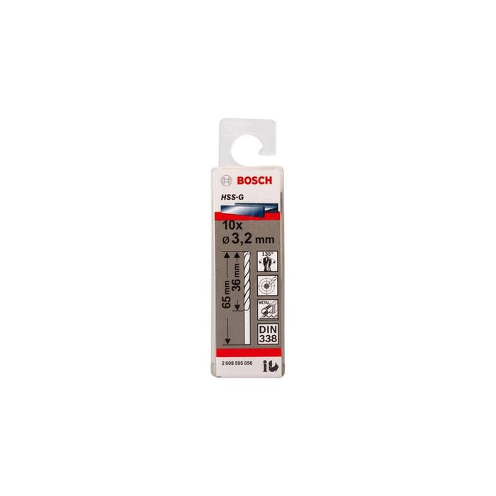 Bosch Professional Taladro Para Metal Hss-G, Ø 3,2 Mm 10 Piezas, Longitud Útil 36 Mm 2608595056