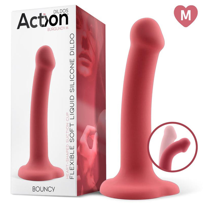 Dildo  Bouncy Silicona Líquida Hiper Flexible 7 - 18 Cm Talla M Burgundy