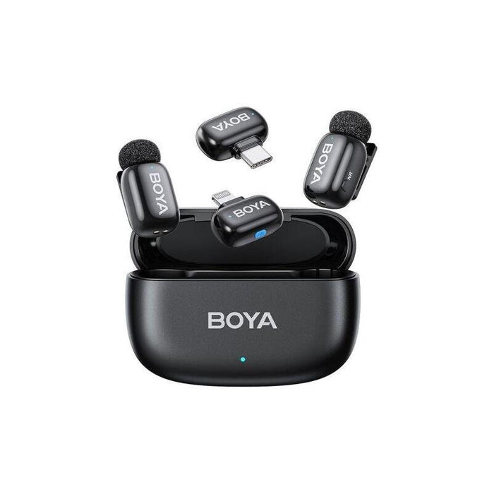 Boya Microphone Wireless Mini 2-01 2.4ghz, With 2 Transmitters And 2 Receivers (Type-C And Lightning) Black Eu
