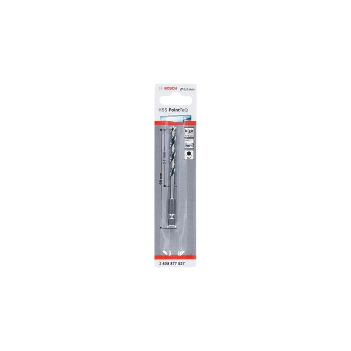 Broca Bosch Professional Helicoidal Hss Pointteq Hexagonal, Ø 5,5 Mm, Longitud Útil 57 Mm 2608577527