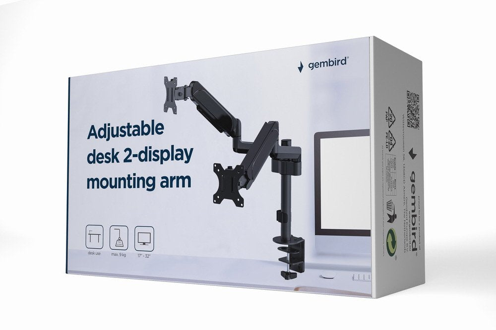 EAN 8716309126144 - Gembird MA-DA2P-01 soporte para monitor 81,3 cm (32") Escritorio Negro imagen 1