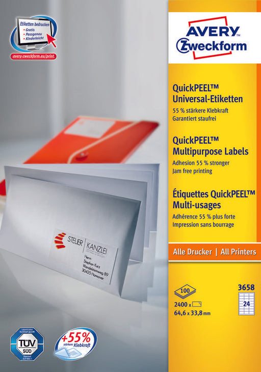 EAN 4004182036587 - Avery 3658Z etiqueta autoadhesiva Rectángulo Blanco 2400 pieza(s) imagen 1