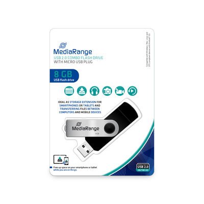 EAN 4260664871682 - MediaRange MR930-2 unidad flash USB 8 GB USB Type-A / Micro-USB 2.0 Negro, Plata imagen 1