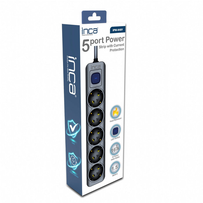 EAN 8681949014185 - Inca IPW-44SY limitador de tensión Negro 5 salidas AC 230 V 1,5 m imagen 11