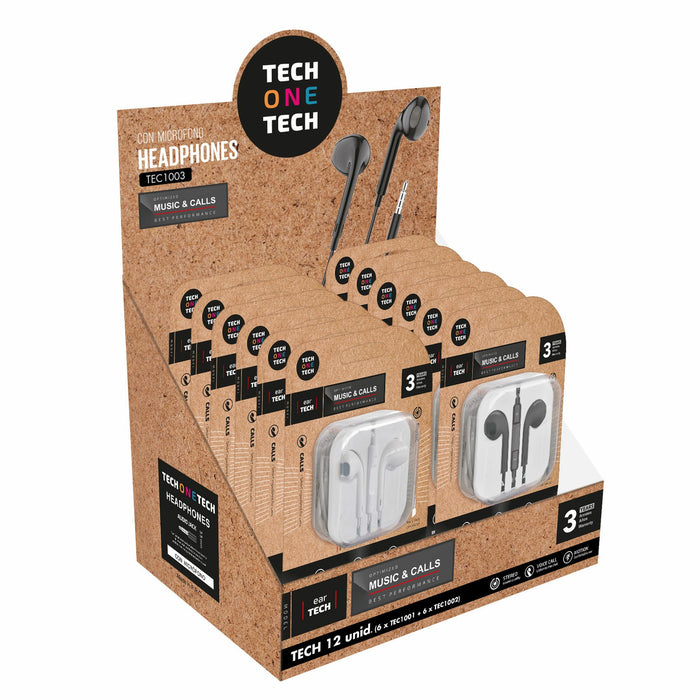 EAN 8436546593140 - TECH ONE TECH TEC1003 auricular y casco Alámbrico Dentro de oído Llamadas/Música Negro, Blanco imagen 1