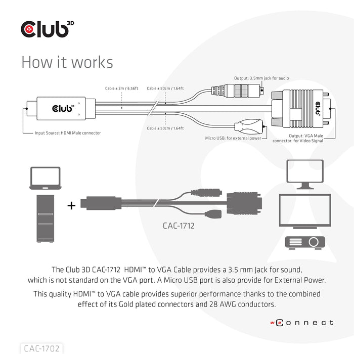 EAN 8719214472221 - CLUB3D CAC-1712 adaptador de cable de vídeo 2 m VGA (D-Sub) + 3,5mm HDMI + Micro-USB Negro imagen 6