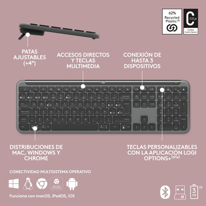 EAN 5099206118492 - Logitech 920-012455 teclado Oficina RF Wireless + Bluetooth QWERTY Español Grafito imagen 13