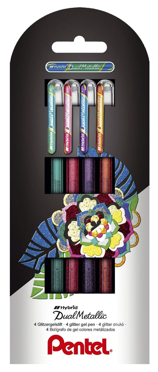 EAN 4016284339596 - Pentel Dual Metallic Bolígrafo cilíndrico Verde, Naranja, Rosa, Violeta 4 pieza(s) imagen 1