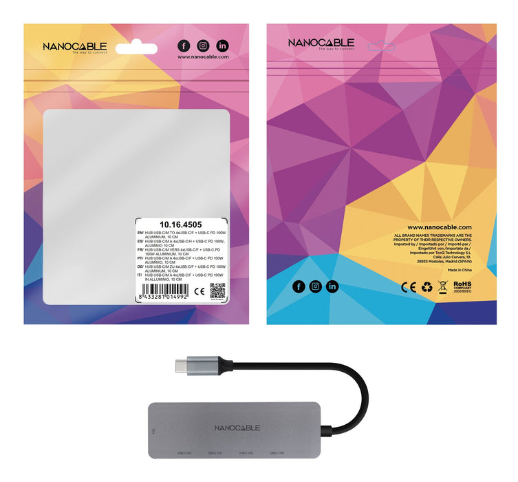 EAN 8433281014992 - Nanocable 10.16.4505 hub de interfaz USB 3.2 Gen 1 (3.1 Gen 1) Type-C 5000 Mbit/s imagen 3