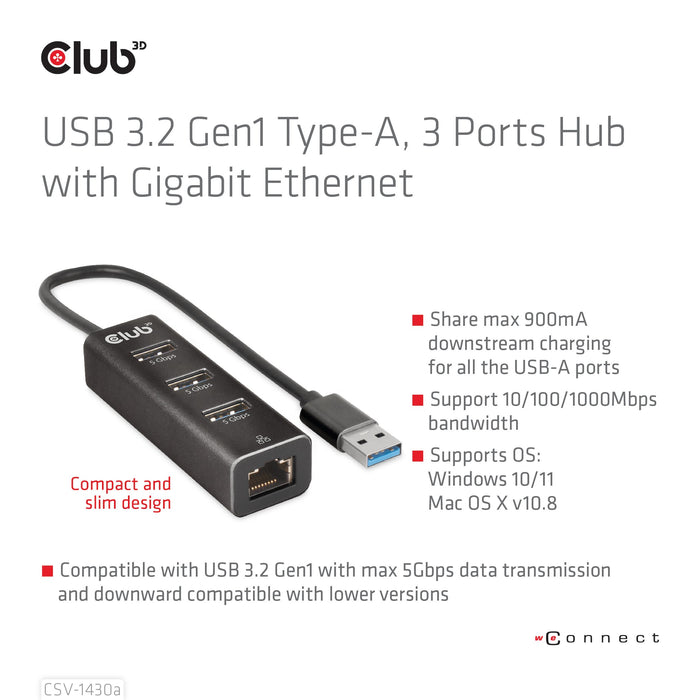 EAN 8719214472801 - CLUB3D CSV-1430a Alámbrico USB 3.2 Gen 1 (3.1 Gen 1) Type-A Negro imagen 5