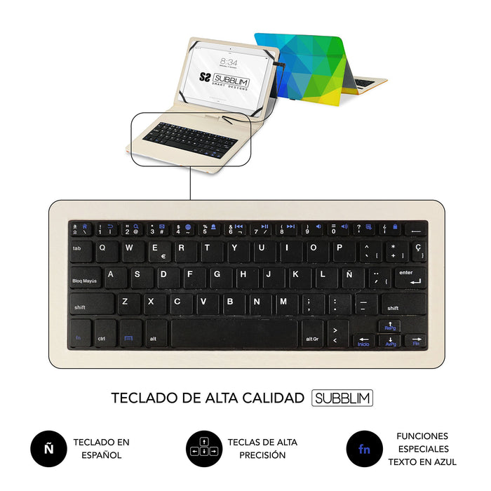 EAN 8436586742492 - SUBBLIM FUNDA + TECLADO TABLET KEYTAB USB TRIANGULOS QWERTY Español MicroUSB Multicolor imagen 5