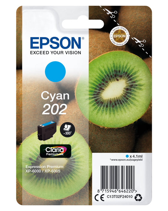 EAN 8715946646237 - Epson Kiwi 202 cartucho de tinta 1 pieza(s) Original Rendimiento estándar Cian imagen 1