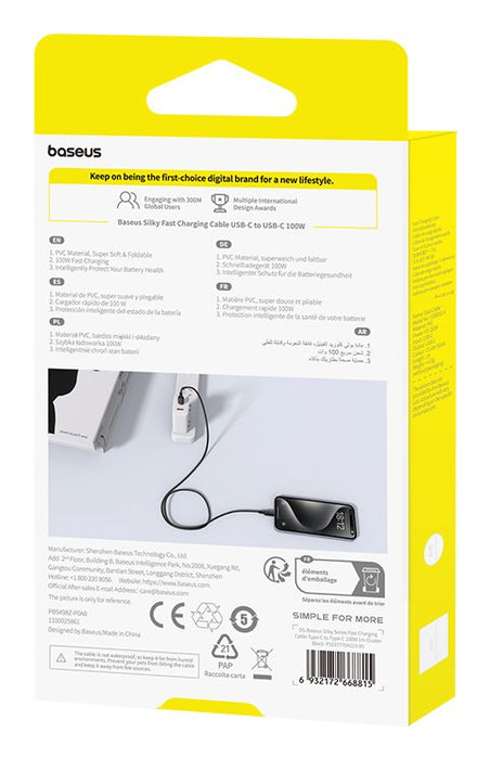 EAN 6932172668815 - Baseus Silky Şarj Kablo TYPE-C-C 1m-Syh cable USB USB C Negro imagen 6
