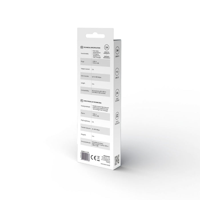 EAN 5901986047483 - Savio USB cable 3 m USB 2.0 USB A - Micro USB White CL-167 cable USB Micro-USB A Blanco imagen 5