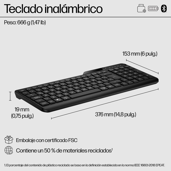 EAN 0197192767733 - HP 475 Dual-Mode Wireless Keyboard teclado Universal RF Wireless + Bluetooth Negro imagen 3