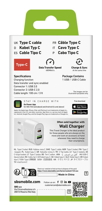 EAN 8018417457654 - SBS TECABLEMICROC10W cable USB USB 2.0 1 m USB A USB C Blanco imagen 5