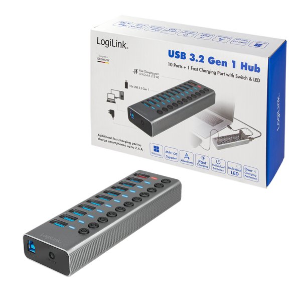 EAN 4052792065527 - LogiLink UA0388 hub de interfaz USB 3.2 Gen 1 (3.1 Gen 1) Type-B 5000 Mbit/s Gris imagen 10