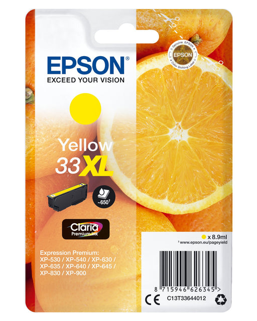 EAN 8715946626345 - Epson Oranges C13T33644012 cartucho de tinta 1 pieza(s) Original Alto rendimiento (XL) Amarillo imagen 1