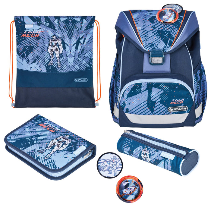 EAN 4008110396767 - Herlitz UltraLight Plus TechMech juego de mochila escolar Niño Poliéster Azul, Naranja imagen 1