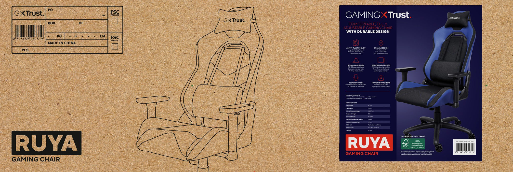 EAN 8713439251319 - Trust GXT 714 RUYA Silla para videojuegos universal Negro, Azul imagen 7