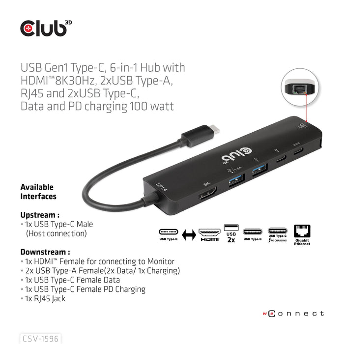 EAN 8719214472344 - CLUB3D CSV-1596 base para portátil y replicador de puertos USB 3.2 Gen 1 (3.1 Gen 1) Type-C Negro imagen 8
