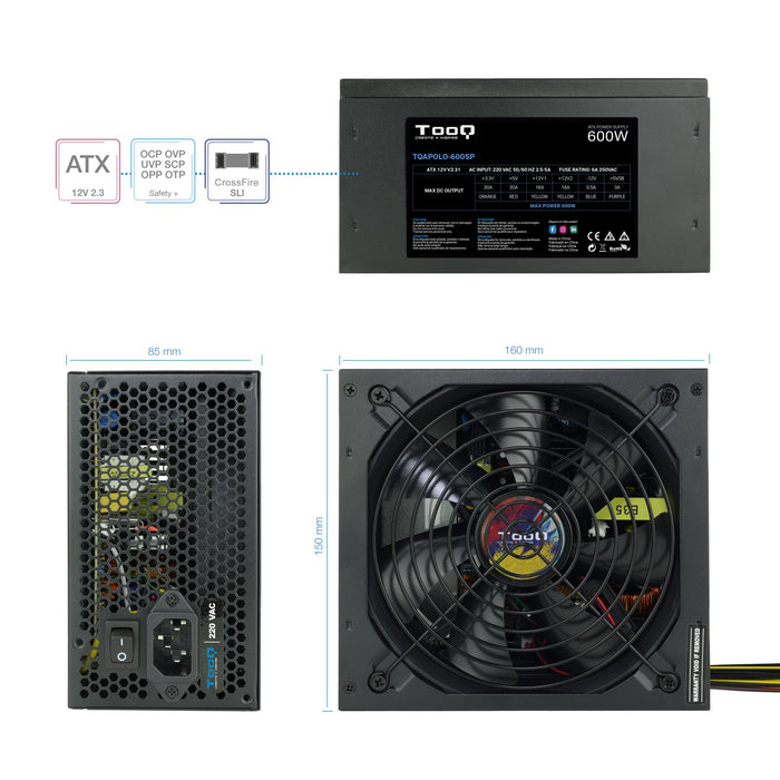 EAN 8433281010284 - TooQ TQAPOLO-600SP unidad de fuente de alimentación 600 W 20+4 pin ATX ATX Negro imagen 4