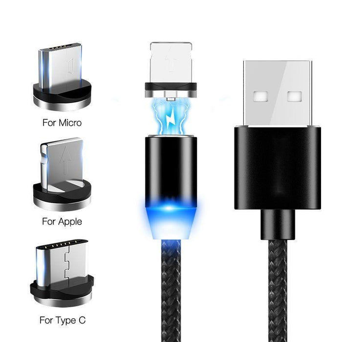 Cable De Carga Magnetico De Usb A Micro Usb, Usb-C Y Lightning 3 En 1 1 Metro 5v/2.4v