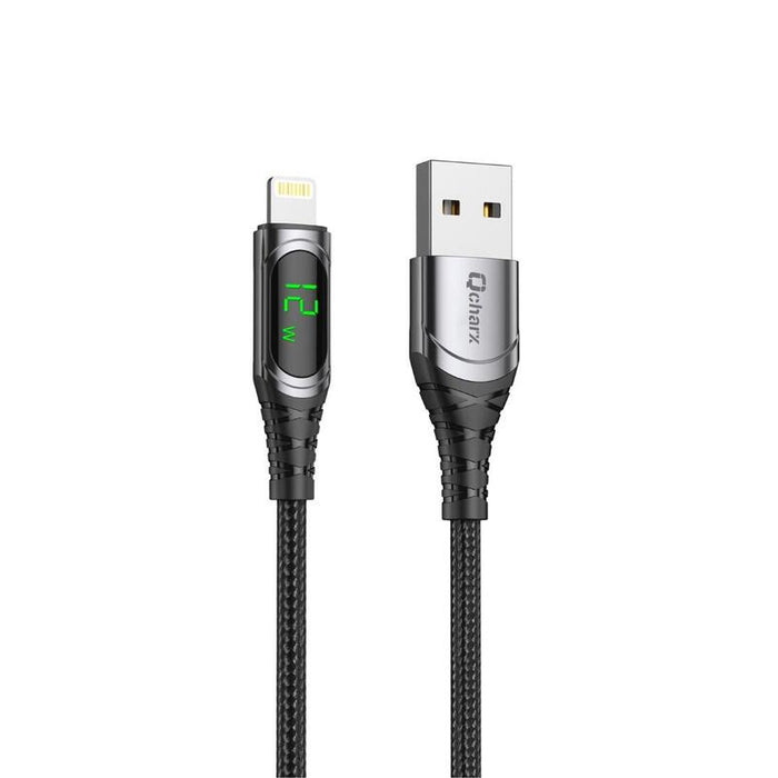 Cable Qcharx Formentera Usb A A Lightning 3a 1 M Aleación Aluminio Negro Cable Suave Digital Display