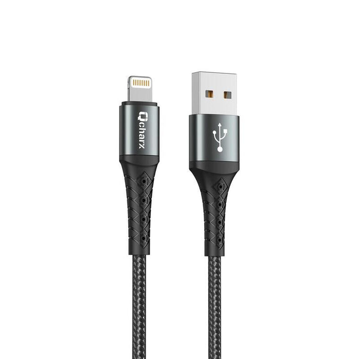Cable Qcharx Lyon Usb A Lightning 3a 1 M Aleación De Aluminio Negro Cordon Metálico