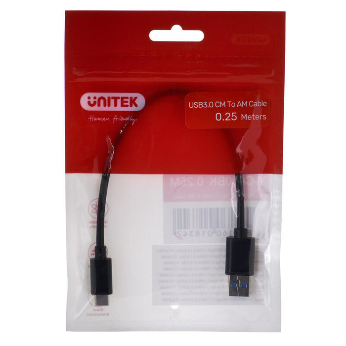 Cable Unitek Usb-C - Usb-A 3.1 M/M 0 25m Y-C490bk