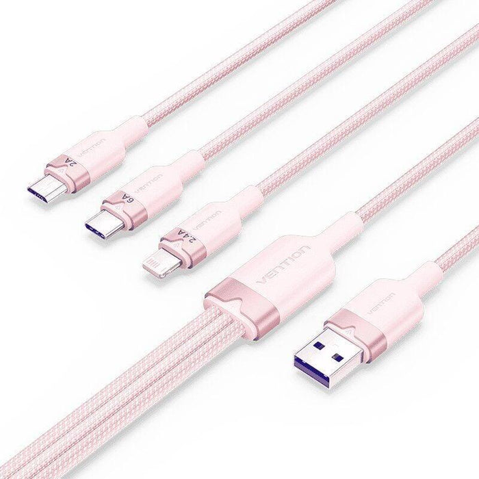 Cable Usb 2.0 Lightning Vention Ctppg Usb Macho Usb Tipo-C Macho Microusb Macho Lightning Macho 1.5m Rosa