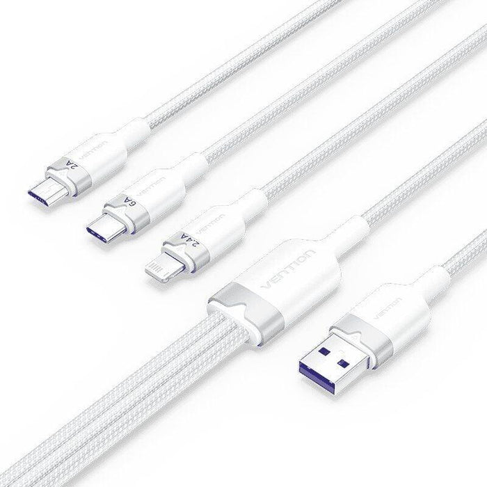 Cable Usb 2.0 Lightning Vention Ctpwg Usb Macho Usb Tipo-C Macho Microusb Macho Lightning Macho 1.5m Blanco