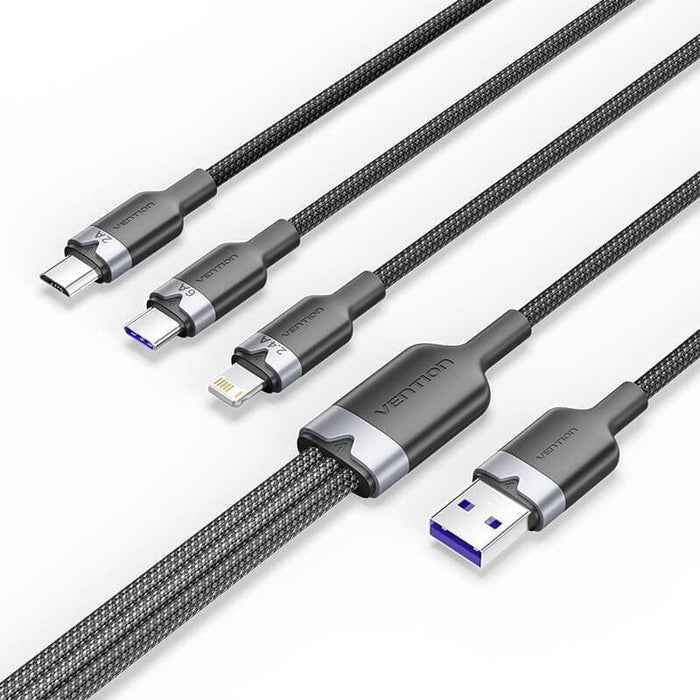 Cable Usb 2.0 Lightning Vention Ctrbg Usb Macho Usb Tipo-C Macho Microusb Macho Lightning Macho 1.5m Negro