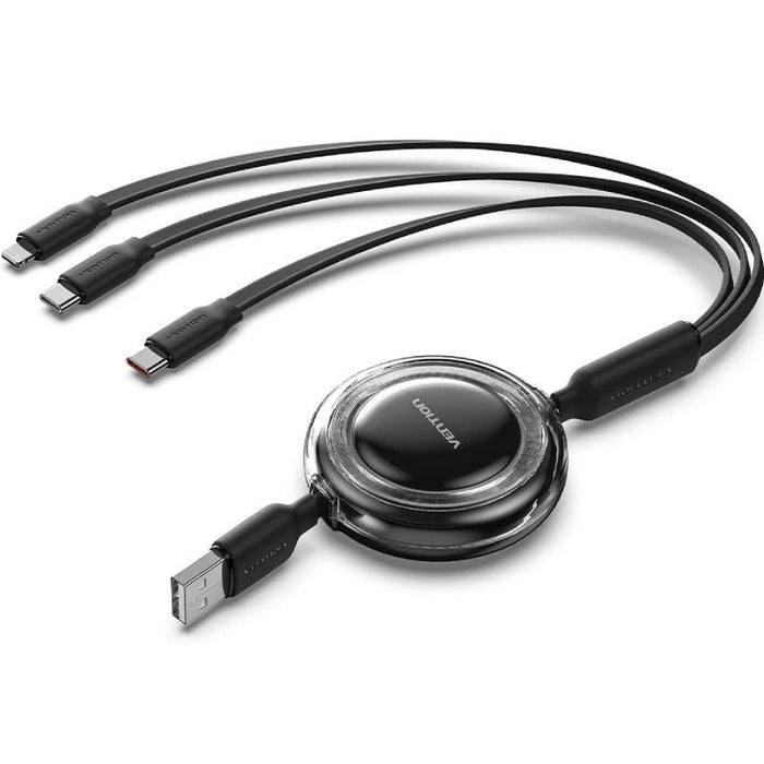 Cable Usb Retráctil Vention Trjbbe Usb Macho Lightning 2xusb Tipo-C Hasta 17.5w 10gbps 1.1m Negro