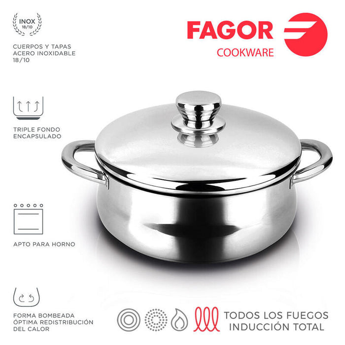 Cacerola Inox Silverinox + Tapa Acero Inoxidable 18/10 Fagor Ø20x9cm