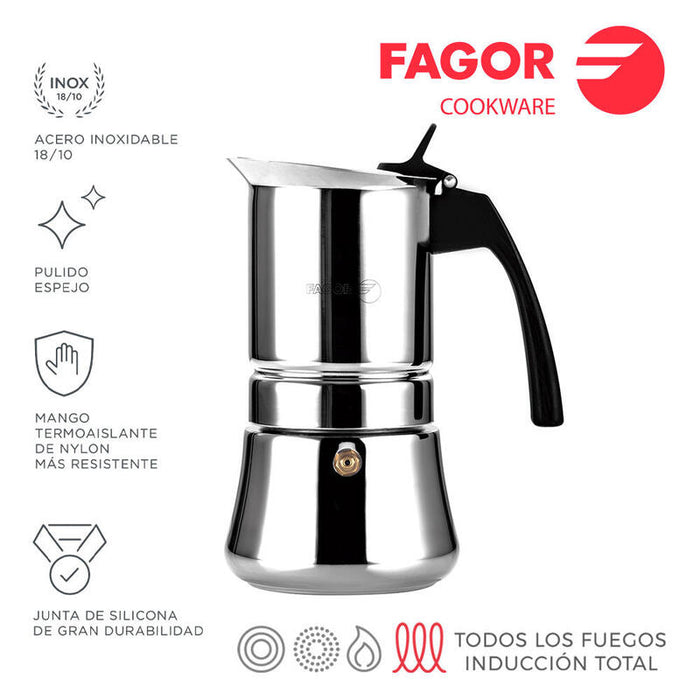 Cafetera Inox Etnica 10 Tazas Acero Inoxidable 18/10 Fagor