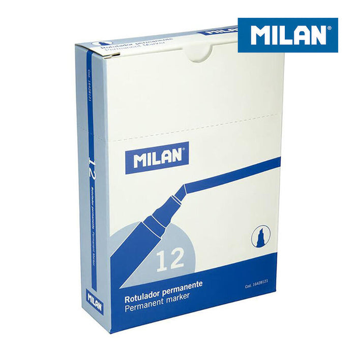 Caja 12 Rotuladores Permanentes Punta Biselada Azul Milan