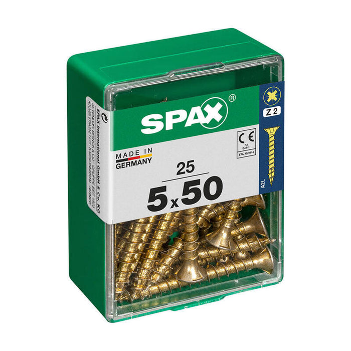 Caja 25 Uds. Tornillo Madera Spax Cab. Plana Yellox 5,0x50mm Spax