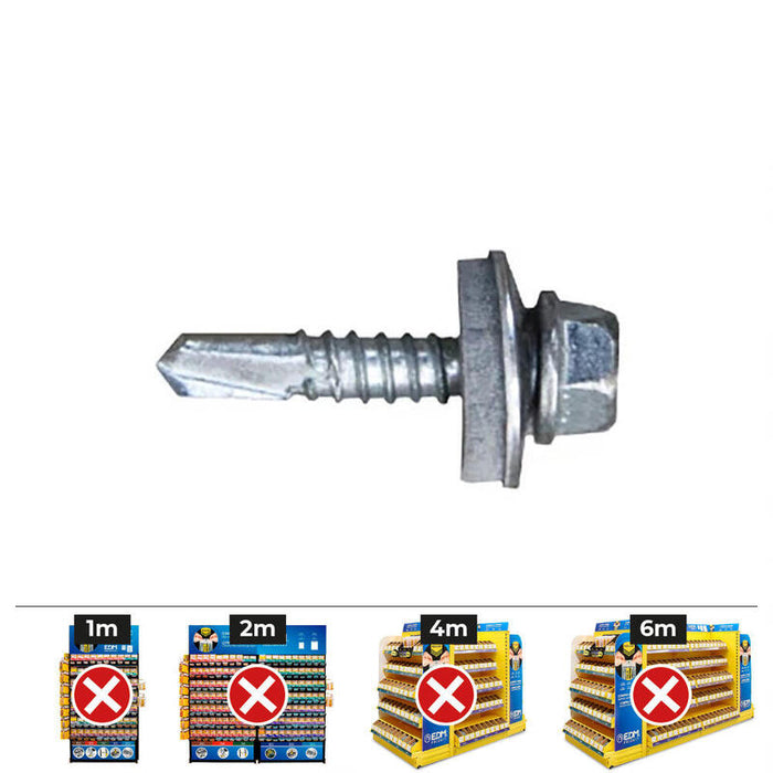 Caja 500 Uds. Tornillo 7301 Punta Broca Cabeza Hexagonal Ø 5,5 X 38 Mm. Arandela De Epdm Ø 16 Cincado