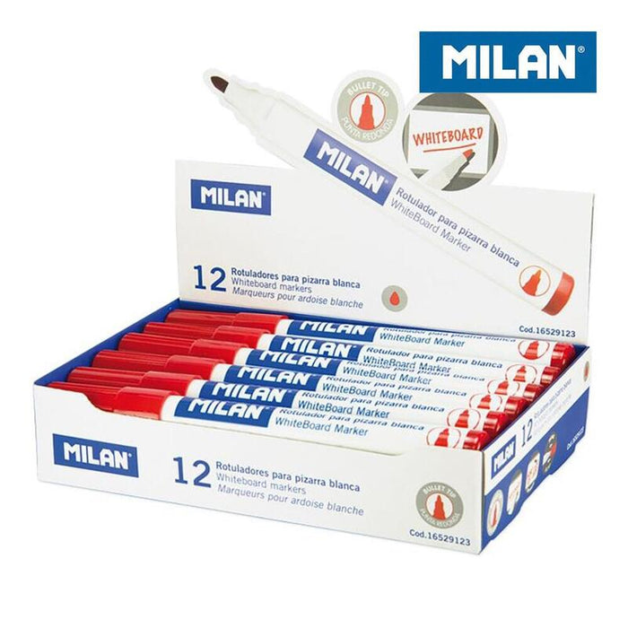 Caja De 12 Rotuladores Rojos Ø4,7mm Para Pizarra Blanca Milan